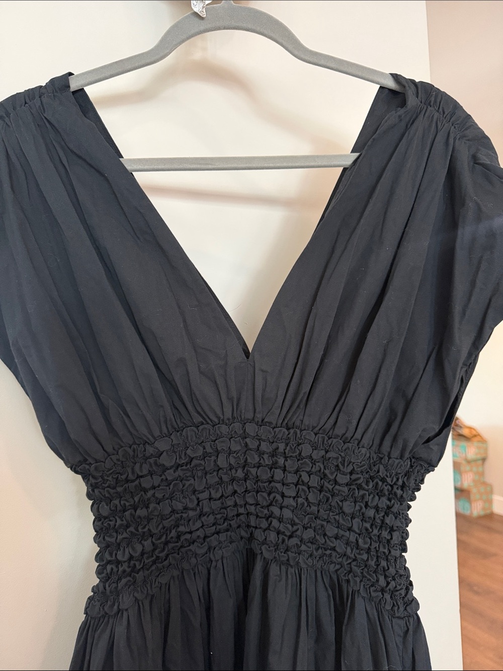 STAUD Black V-Neck Smocked-Waist Maxi Dress size large - Picture 3 of 6